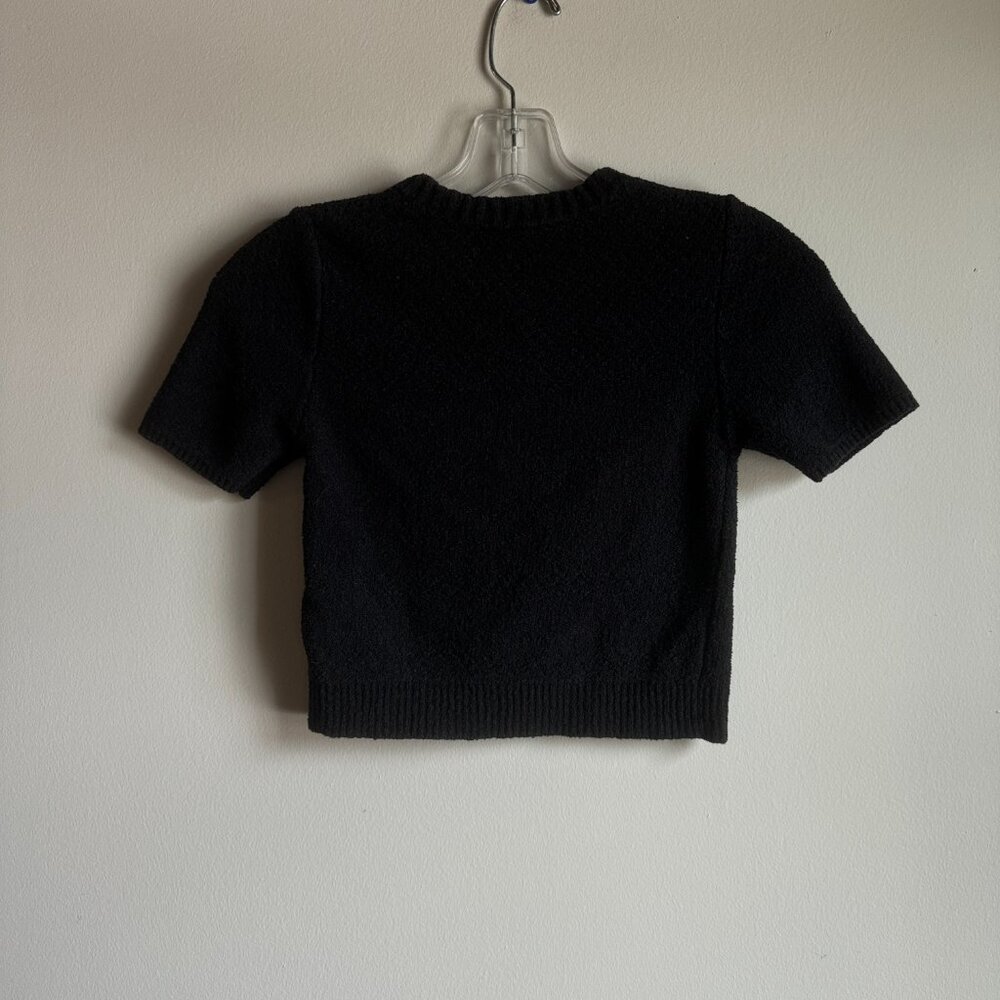 Aritzia Talula - Black Cropped Knit Short Sleeve Sweater - Size XS